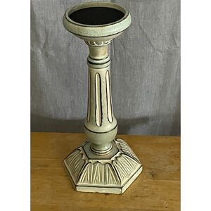Distressed Wood Pedestal Candle Holder Farmhouse Style 12" Tall